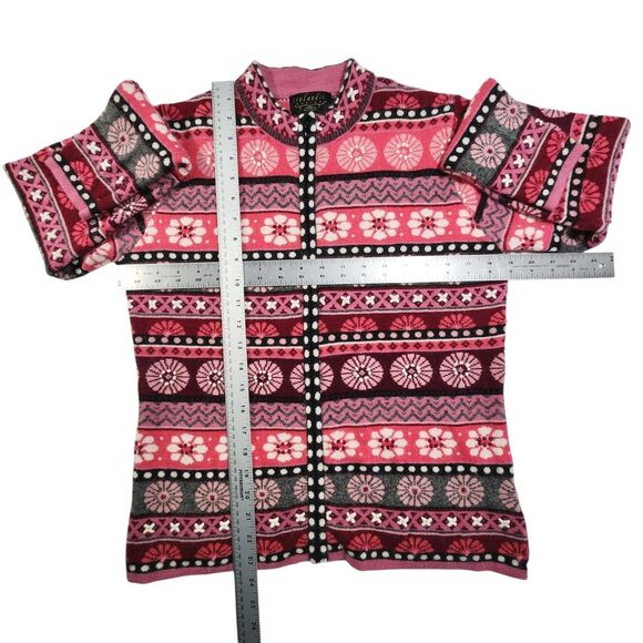 Islandic Design Angora Blend Cardigan Sweater Medium Crochet Floral Fair Isle - Picture 10 of 12